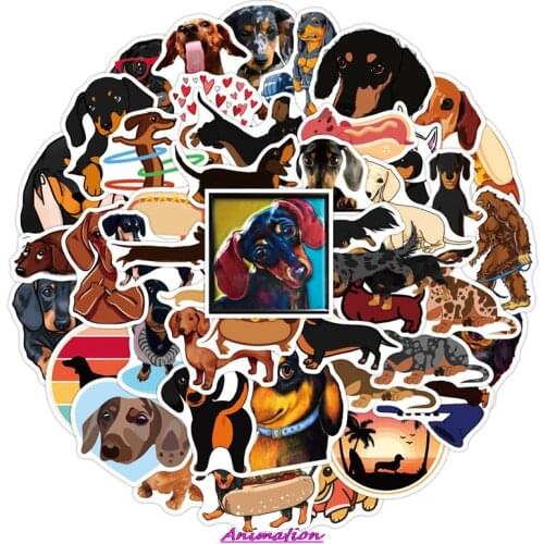 50PCS Dachshund Dog Sticker Waterproof For on Skateboard Laptop Suitcase Cute Animal Cartoon Stickers