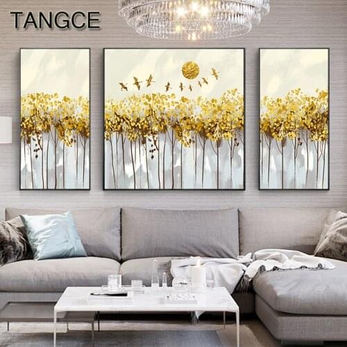 Abstract Golden Coins Painting Unique Gold Grey Wall Art for Living Room Cuadros Salon Decoracion Big Print Poster Tableau Salon