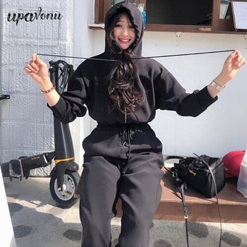 Free Shipping 2021 New Womens Loose Hooded Sports Jumpsuit Casual Long Sleeve Zipper Jumpsuit Solid Color Ladies Clothing