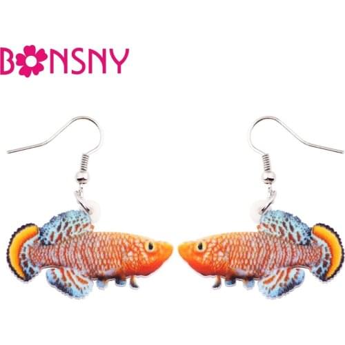 Bonsny Acrylic Long Drop Dangle Rachows Nothobranch Fish Earrings New Fashion Ocean Animal Jewelry For Women Girl Accessories