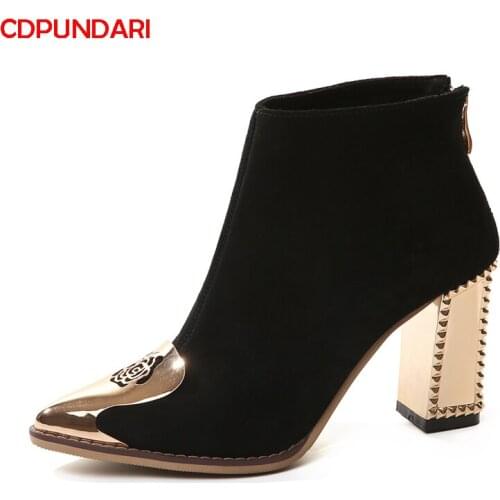 Sexy Black Genuine Leather High Heels Ankle Boots Women Autumn Winter Short Boots Party Shoes Bottines Femme Botines Mujer