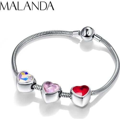 Crystals From Swarovski Bracelet Double Sided BeCharmed Heart Beads Custom Charm Bracelet Bangle For Women Wedding Jewelry Gift