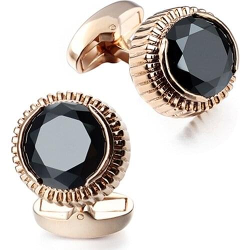 Brand HAWSON Rose Gold Color Cufflinks Black Stone Wedding Cuff links for Men Shirt Dress Jewelry