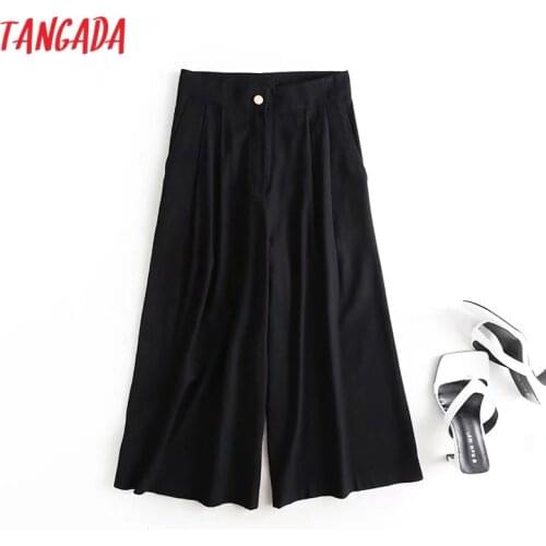 Tangada fashion women high quality wide leg suit pants trousers pockets buttons office lady pants pantalon 4C60