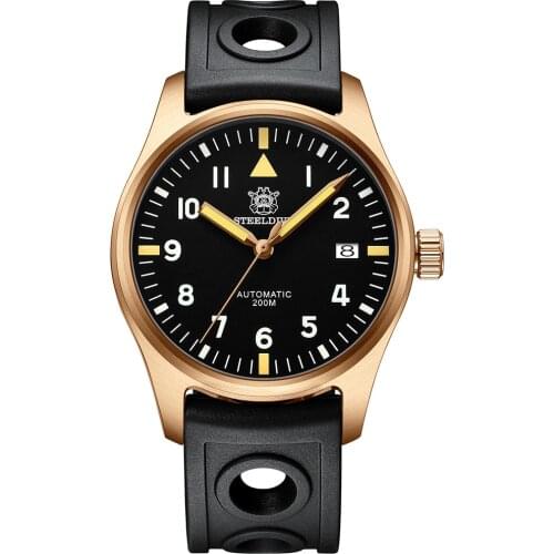 STEELDIVE Bronze Diver Watch 200m NH35A Pilot Automatic Watch NH35 Sapphire Crystal CuSn8 Bronze Pilot Watch C3 Super Luminous