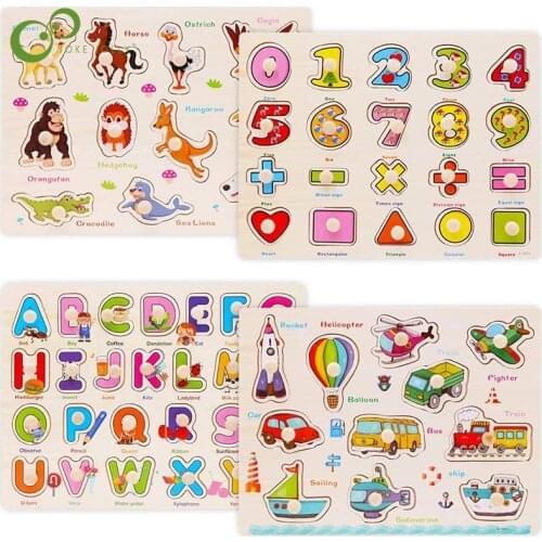 30cm Kid Early educational toys baby hand grasp wooden puzzle toy alphabet Number Animals learning education child wood toy YJN