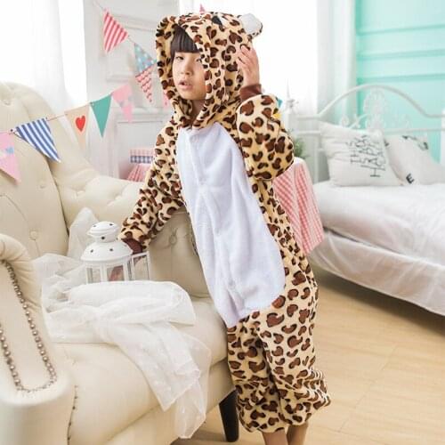 Kids Boy Girl Leopard Bear Costume Kigurumi Cartoon Animal Halloween Fancy Children Cosplay Dress Pajama