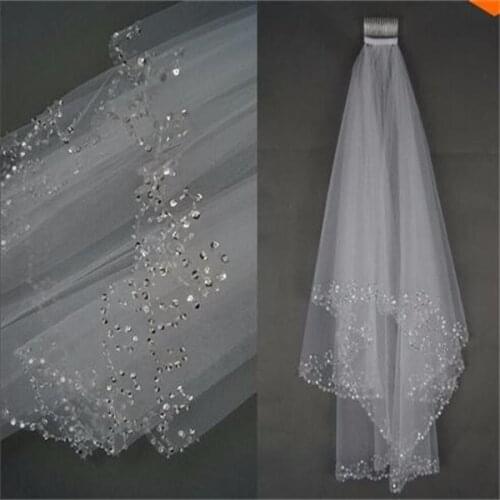 Elegant Wedding Veils With Bead Edge 2 Layers White/Ivory Wedding Accessories Fashion Short Bridal Veils With Comb