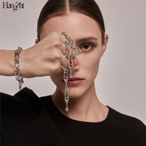 Hangzhi American solid color retro simple modern fashion thick chain minimalist paper clip shape choker short chain necklace