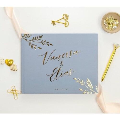 Personalize Dusty Blue Gold Foil Guest Book Alternative Custom Wedding Journals instant photobooth memory ablums guest book