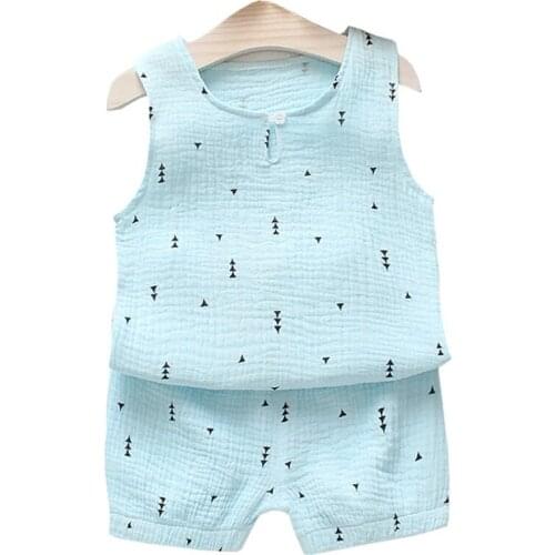 Sleeveless Clothing Sets Summer Vest Top + Shorts 2-Piece Outfits Children Cotton Costume Boys Girls Printed Clothes Suit