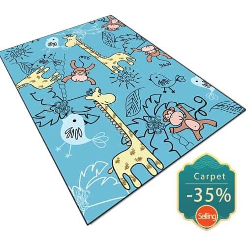 Area Rug Cartoon Monkey Giraffe Pattern Childrens Room Carpet Modern Nordic Style Living Room Decor Blue Floor Mat Floor Rugs