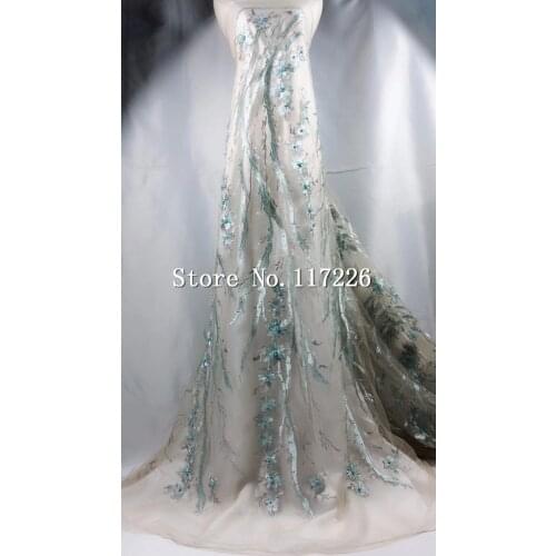 Nice Flower Applique Embroidery Mesh Net Lace Fabric Beaded African Nigeria Quality Applique Beads Lace Guipure Wedding Fabrics