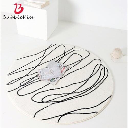 Bubble Kiss Round Carpets For Living Room Nordic Black Line Lamb Wool Soft Thicken Bedroom Sofa Rugs Home Decoration Floor Mats