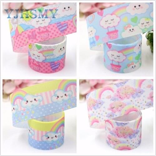 YJHSMY I-19221-406,38mm 10yards Rainbow clouds Thermal transfer Printed grosgrain Ribbons,bow cap DIY accessories decorations