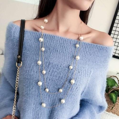 Fashion Faux White Pearls Necklace Long Pearl Sweater Necklace for Party For Women Gift