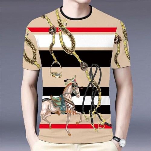 2021 new summer mens casual short-sleeved T-shirt trend 3D crown print T-shirt top loose large size youth clothing