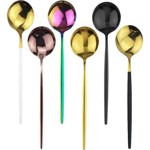 30Pcs Dessert Spoon Set 304 Stainless Steel Tableware Long Handle Mirror Spoon Cutlery Flatware Kitchen Accessories Silverware