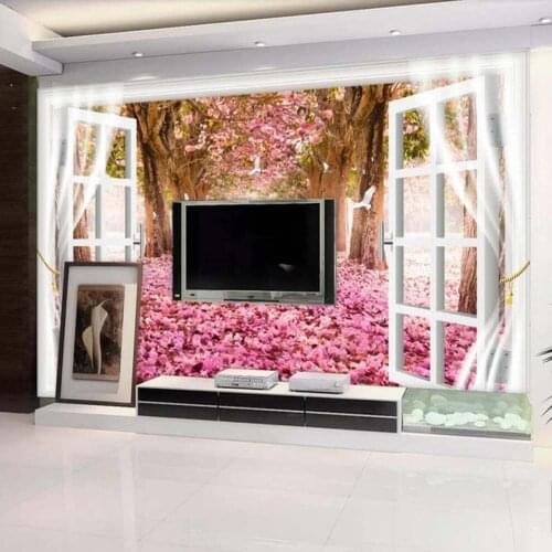 3D Crane Cherry Blossom Flower Mural Printed Wallpaper for Living Room Bedroom Custom Size Home Wall Decor Floral Landscape