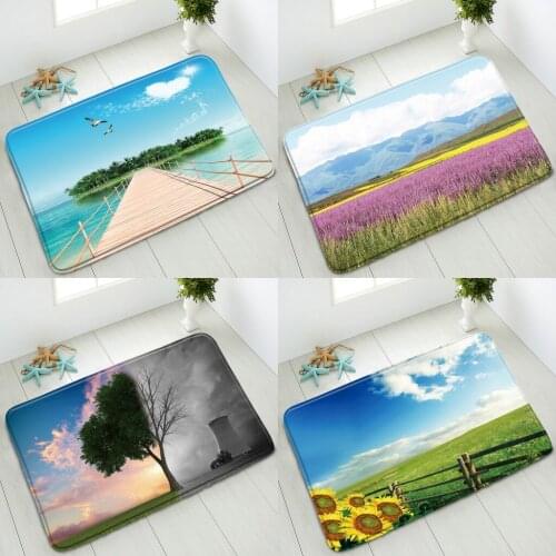 Natural Scenery Non-Slip Bathroom Mat Ocean Sunflower Flower Purple Floral Sea Forest Windmill Entrance Doormat Absorbent Carpet
