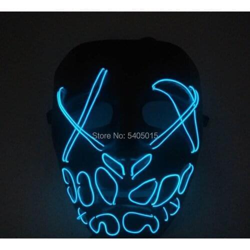 New Style EL Wire Mask With Steady on Horror Party Mask For Halloween Glow Party Supplies Free Shipping