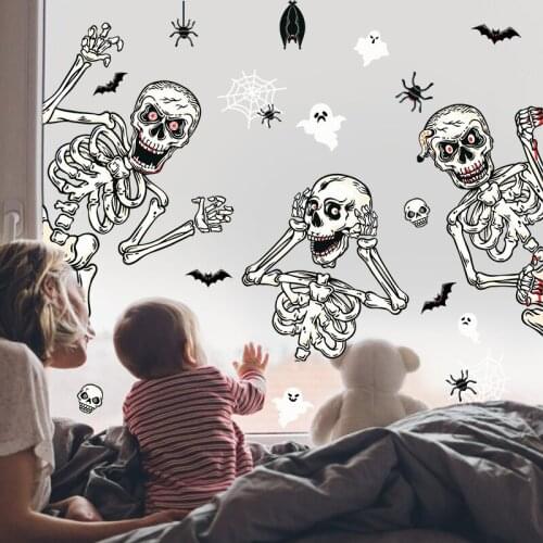 New Halloween Decoration Wall Stickers PVC Skull Stickers Pumpkin Zombie Balloon Scarecrow Static Glass Sticker DIY Party Decor