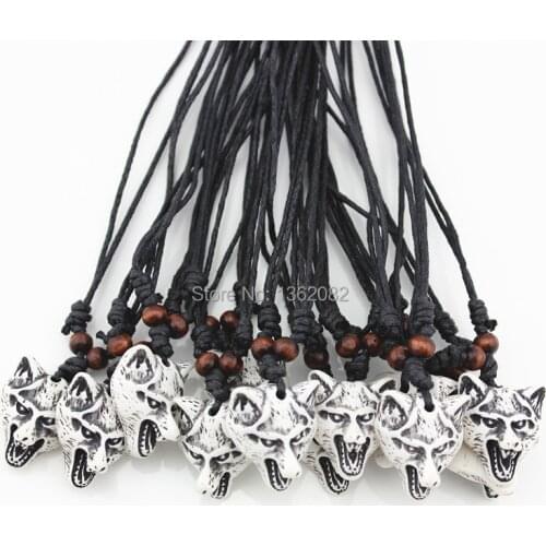 Wholesale lot 12pcs Cool Imitation Yak Bone Carved Wolf Head Pendant Necklace Amulet Gift MN190