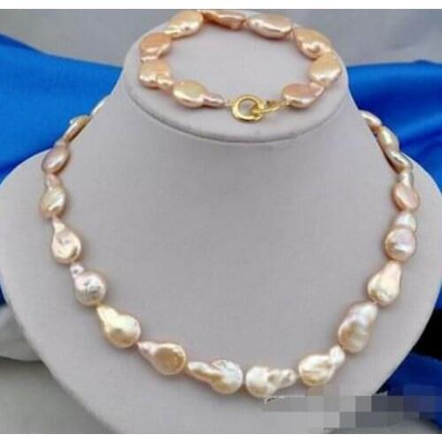 New hot 8" 17" 20mm baroque pink freshwater pearl bracelet necklace