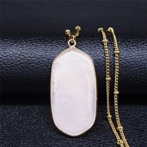 2021 Stainless Steel Natural Crystal Neckless for Women Gold Color Pink Necklaces & Pendants Jewelry colgante mujer NB15S04