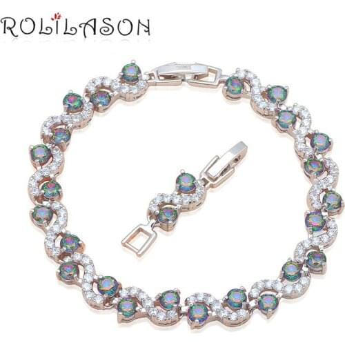 ROLKILASON Delicate wave design Round Multicolor Zircon Silver Bracelets Crystal Health Nickel Lead Free Fashion jewelry TB873