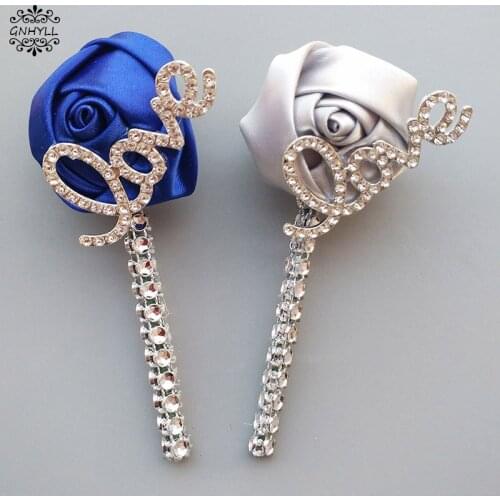 &Handmade 1pcs/lot Royal Blue Ivory Wedding Corsages Boutonniere Groom Boutonniere Wedding Flowers Boutonniere Pin Brooch Custom