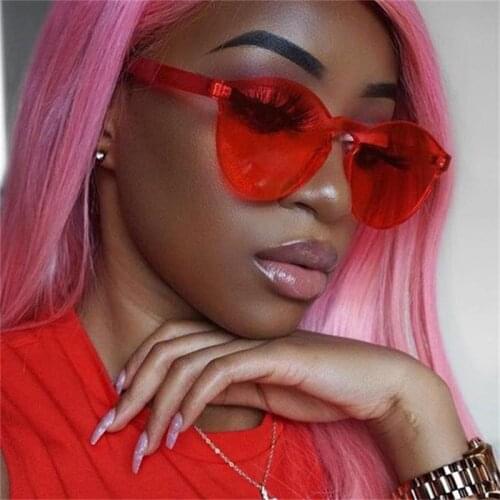 Candy Color Vintage Sunglasses Cat Eye Plastic Women Shades Oversized Luxury Pink Red Glasses Rimless Female Sunglasses oculos