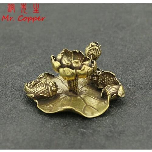 Antique Copper Incense Stick Holder Couple Fishs Lotus Small Ornaments Creative Vintage Brass Censer Home Decor Incenses Burner