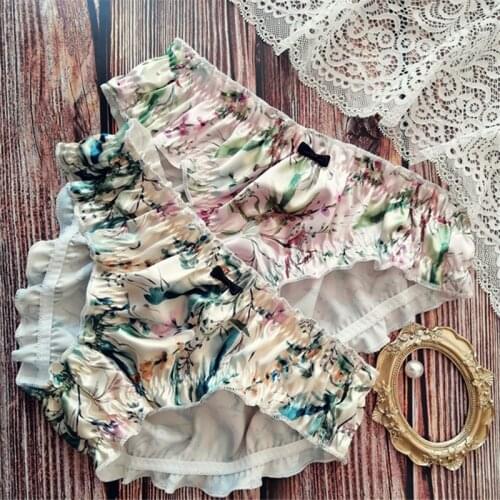 Wriufred Retro printed panties cute floral girl briefs mid-waist pleated cotton ladies panties women large size underwear 2pcs