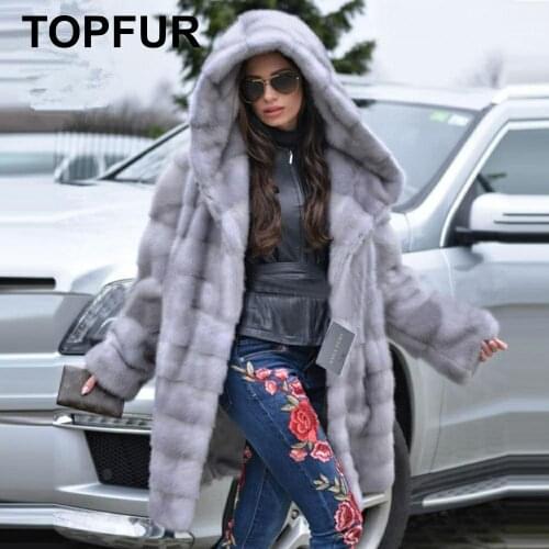 TOPFUR Winter Real Mink Fur Coat Women Natural Mink Fur Medium Coats With Belt Thick Warm Full Sleeves Coats With Fur Hood
