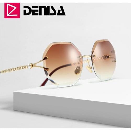 DENISA Pearl Rimless Ladies Sunglasses 2019 Unique Frame Polygon Womens Sunglasses Brand Designer UV400 Fashion gozluk G23001