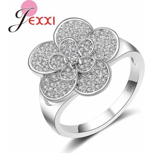 Factory Price 925 Sterling Silver Rings With White Cubic Zirconia For Women Flower- Shape Best New Year Gift Size 6-10