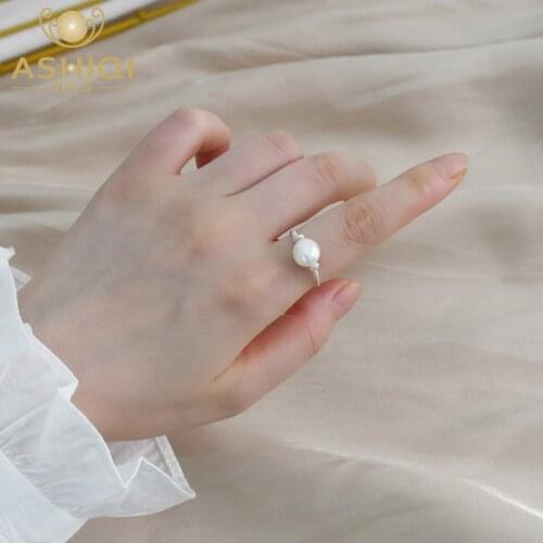 ASHIQI Natural Baroque Pearl Ring 925 Sterling Silver Wedding Fashion Jewelry For Women