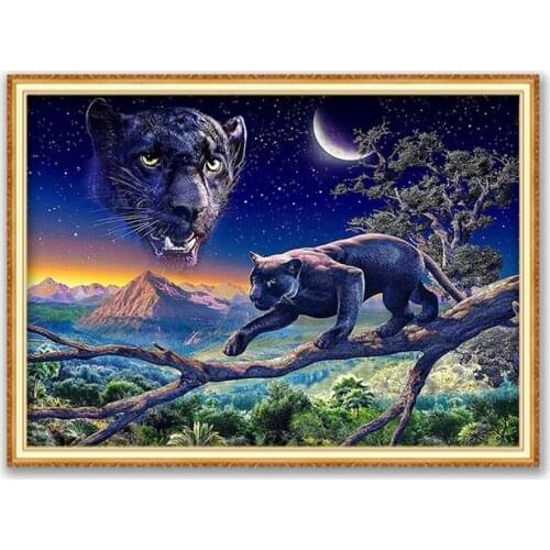 Animal Black Panther DIY Embroidery Cross Stitch 11CT Kits Craft Needlework Set Printed Canvas Cotton Thread Home Decoration Hot