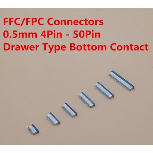 10pcs FPC connector socket Bottom Contact 0.5mm 4Pin 6 8 10 12 14 16 18 20 22 24 26 30 32pin 40pin 50pin