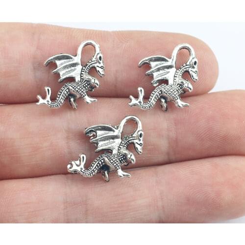 Newest 15Pcs 21*15mm Silver Color Alloy Vintage Dragon Charms Necklace Earring Pendant Accessory Charms For DIY Handcraft Making