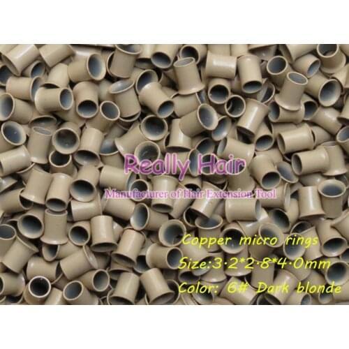 3.2*2.8*4.0mm 6#Dark blonde 1000pcs copper flared ring easily locks/copper tube micro link/ring /bead for i tip hair extension