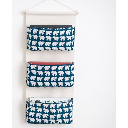 3 Pocket Stereoscopic Wall-Mounted Cotton Linen Storage Bag Organizer for Storages Toys Container Cosmetic Mobile Phone