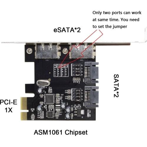 Xiwai PCI-E To 4 Ports SATA 3.0 ESATA PCIE SATA3 6Gbps Expansion Card PCI-E Adapter Black