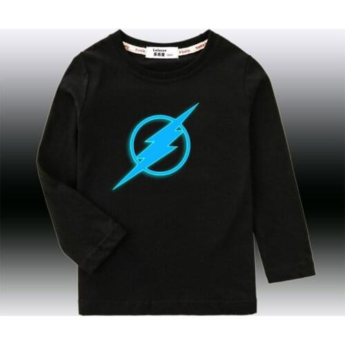 Aimi lakana boy luminous tops kid lightning print t-shirt long sleeve o-neck clothes baby boys cotton tee 3-14T
