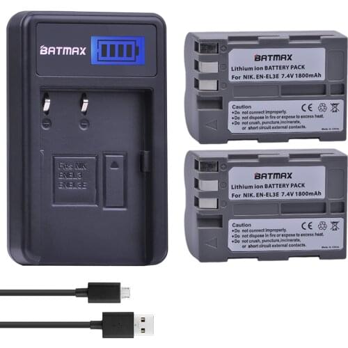 Batmax 2pc EN-EL3E EN EL3e battery+LCD USB Charger for Nikon ENEL3e D300S D300 D100 D200 D700 D70S D80 D90 D50 MH-18A