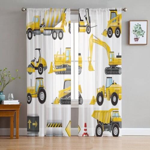 Excavator Car Vehicle Road Sign Sheer Curtain for Living Room Bedroom Kitchen Modern Tulle Window Treatment Home Decor