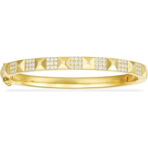 SLJELY Luxury Real 925 Sterling Silver Yellow Gold Color Women Men Geometric Bangle Micro Cubic Zirconia Bracelet Unisex Jewelry