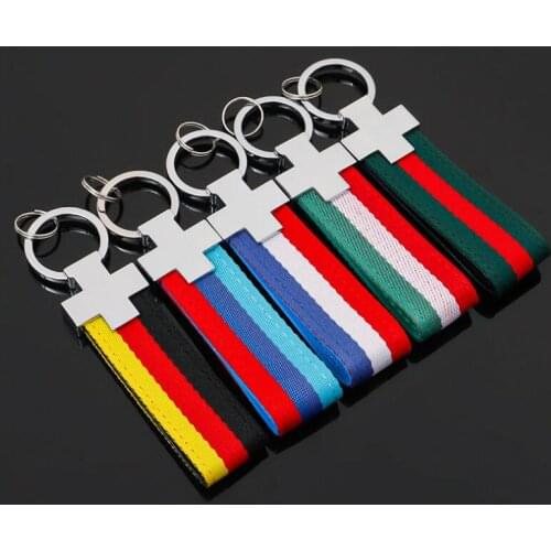 10pcs Italy Germany Flag Car Accessories Keychain Outdoor Sport Styling Car Key Ring Metal and Cloth Universal Braid keyring