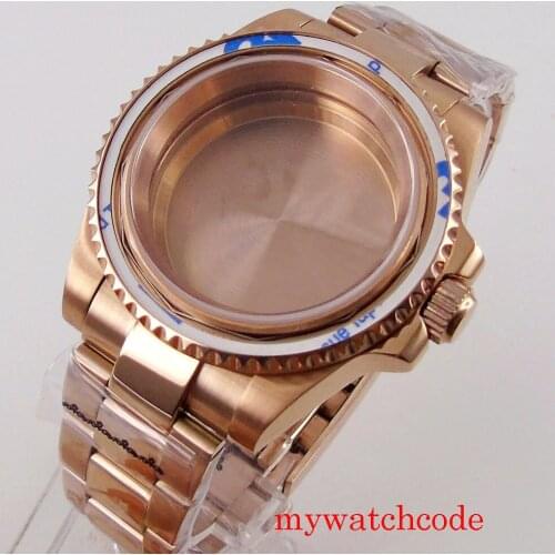 For ETA 2824 40mm Watch Case Rose Gold Plated Sapphire Glass 10ATM Diving 120Clicks Oyster Bracelet Solid Back